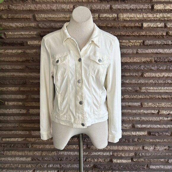 Vintage America White Stretch Jean Trucker Jacket Size Medium - Picture 10 of 10